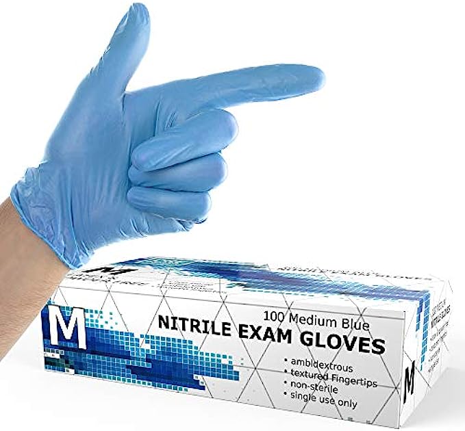 Powder Free Disposable Nitrile Gloves Medium -100 Pack, Blue -Medical Exam Glove