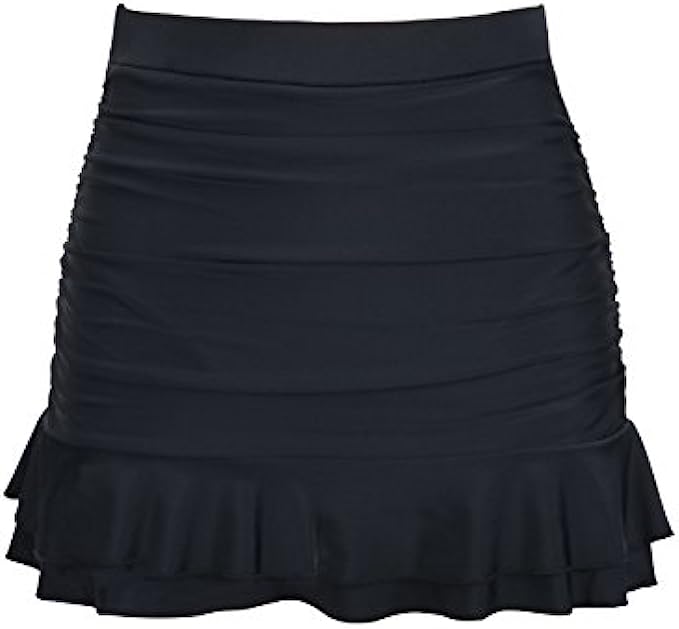 Hilor Women&#039;s Skirted Bikini Bottom High Waisted Swim Bottom Shirred Ruffle Swim Skirt