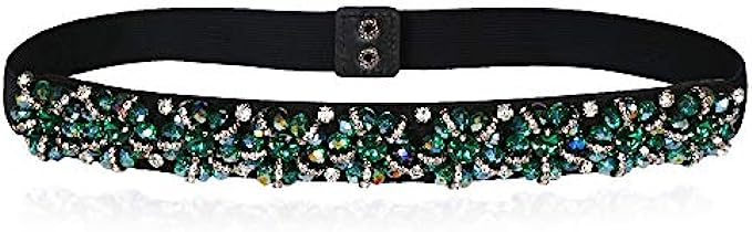 Dorchid Women Rhinstone Belt Skinny Beaded Crystal Waistband Elastic Belts 7 Colors