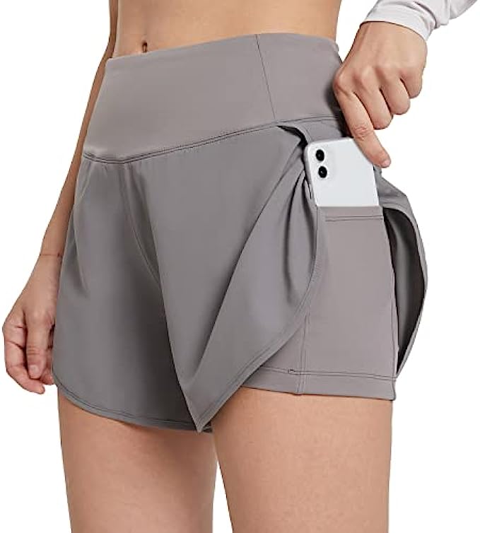 BALEAF Women&#039;s 2 in 1 Running Athletic Shorts with Liner Lightweight Quick-Dry Workout Active Yoga Shorts with Pockets