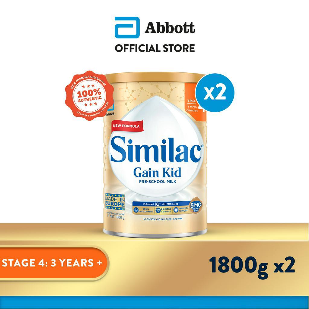 [Twin Pack] Similac Gain 5MO Stage 4 Kid Pre-school Milk Powder Formula 1.8kg (3 years onwards)