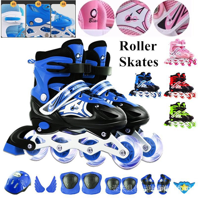 [In stock]Roller Skating Inline Skate Children&#039;s Kids Aldult Scooter Skating Adjustable Sizes Blade Bundle FULL LED Flashing Wheels College Students Beginner Roller Shoes Skates Se