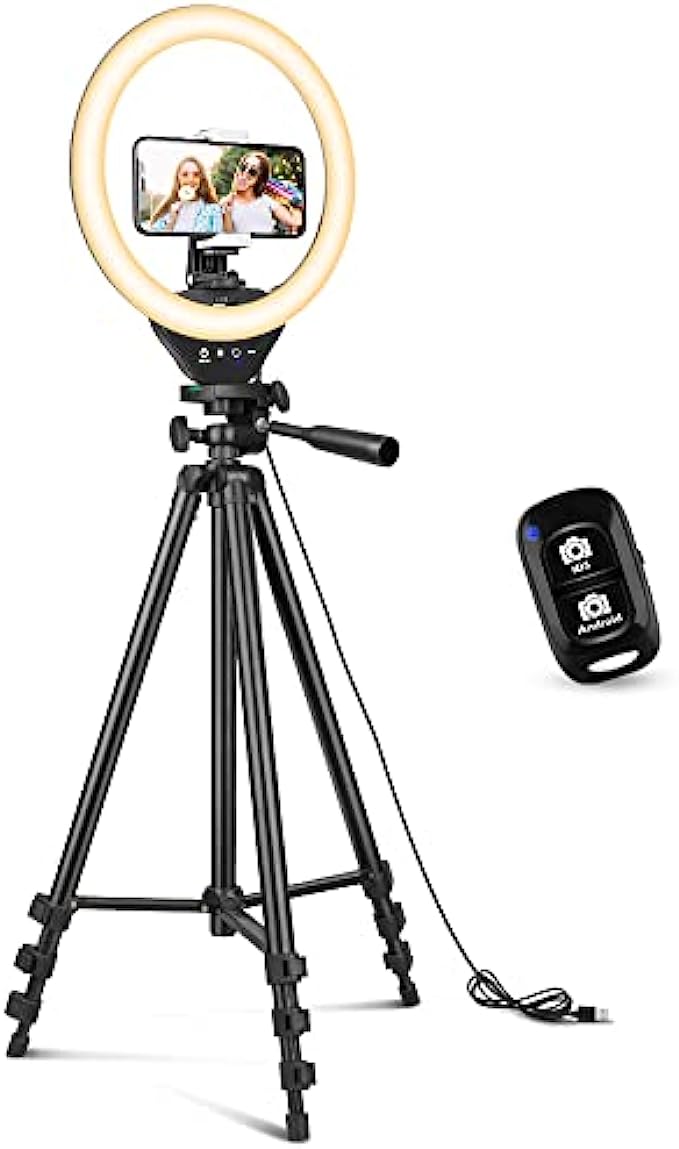 Sensyne 10&#039;&#039; Ring Light with 50&#039;&#039; Extendable Tripod Stand, LED Circle Lights with Phone Holder for Live Stream/Makeup/YouTube Video/TikTok, Compatible with All Phones.