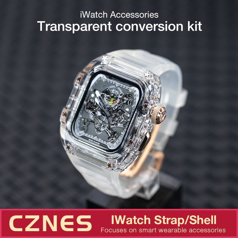 [Upgraded Version] Transparent Modified Strap Transparent Case Suitable for IWatch Full Range 44mm 45mm 49mm Rubber Strap Men&#039;s Strap