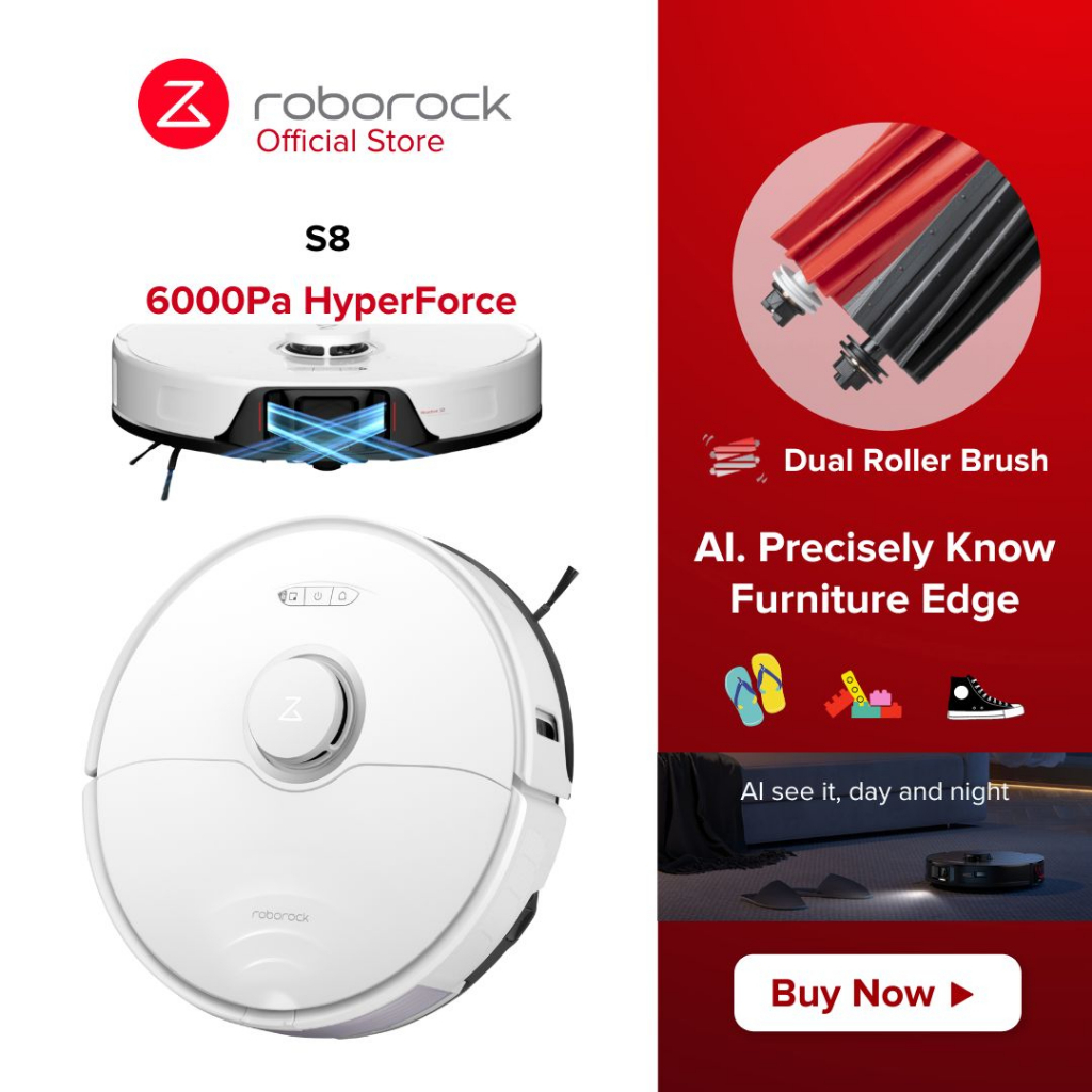 Roborock S8 AI Robot Vacuum HyperForce 6000Pa Dual Roller Brush UltraSonic Mopping Auto Lift Up Mop &amp; Brush