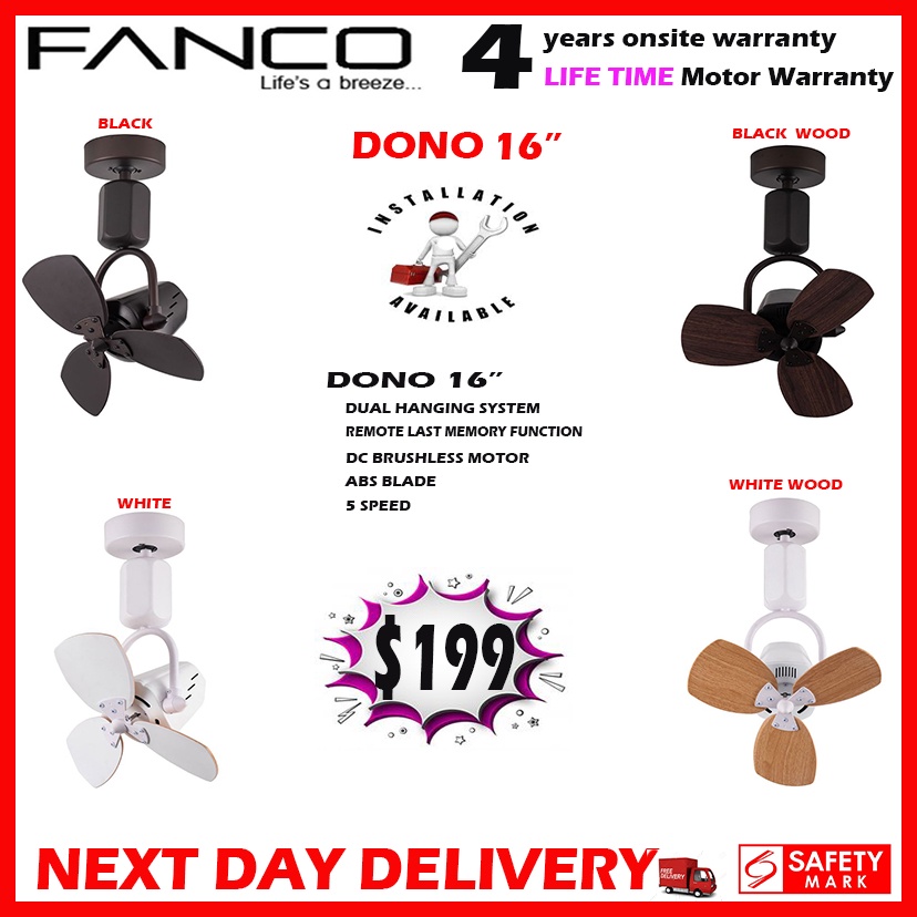 [FREE DELIVERY] FANCO DONO 16&quot; Corner Fan - DC Motor Ceiling &amp; Wall Mounting Fan - Remote control Last Speed Memory