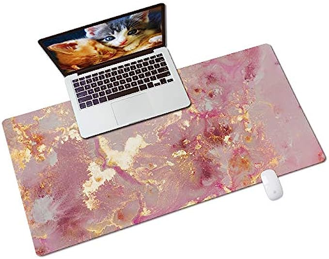 QIYI Large Mouse Pad, Cute Pink Desk Mat for Desktop, Women Girls PU Leather Waterproof Gaming Mousepad, Rose Gold Marble Computer PC Laptop Protector Writing Pads for School Office Home 31.5&quot; x