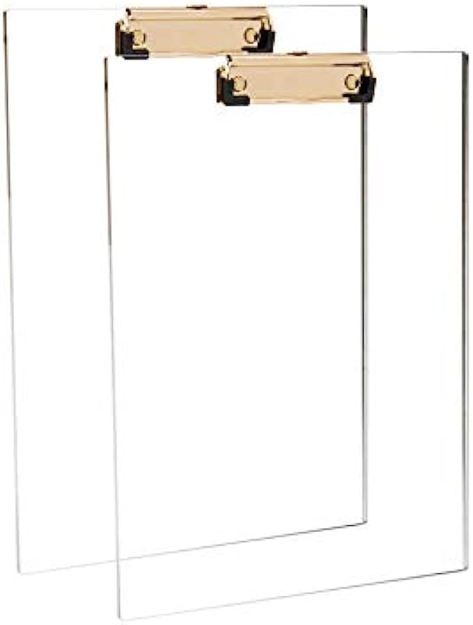 Clear Acrylic Clipboard with Gold Clip, Set 2-Pieces, Fits 9x12 inch - Letter Size Standard, Modern Design Desktop Stationery for Office, School and Home Supplies,Acrylic Office Supplies