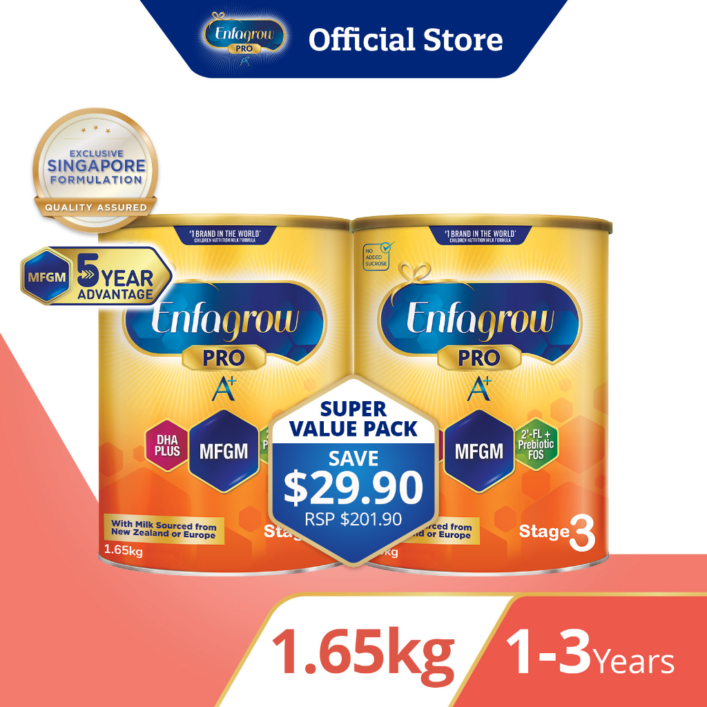 Enfagrow Pro A+ Stage 3 Milk Powder Formula - 2 x 1.65kg Super Value Twin Pack (Usual Price $201.90)